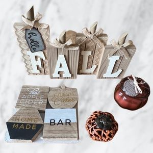 Hello Fall Lot Tiered Tray Coffee Bar Warm Cider Cinnamon Candle Pumpkins